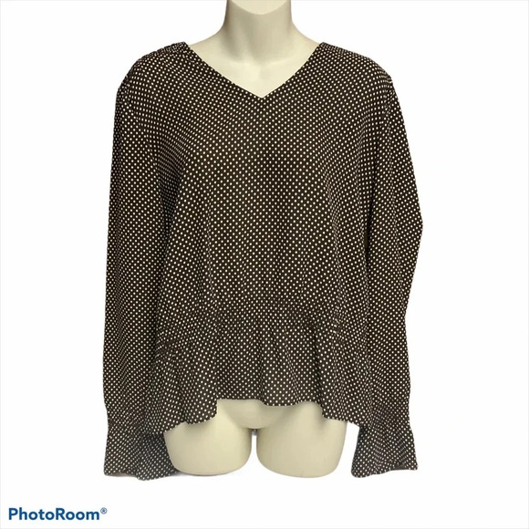 LOFT Tops - Loft brown/cream polka dot smocked blouse size M
